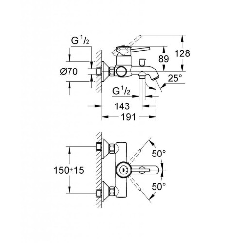Змішувач Grohe BauClassic OHM bath exposed (32865000) – Grohe (вид 1)