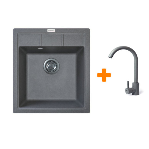 Мойка кухонная Adamant Brick сірий + змішувач (4824296209204) – Adamant