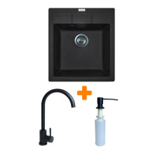 Мийка кухонна Adamant Brick чорний + змішувач та дозатор (4824296209703)