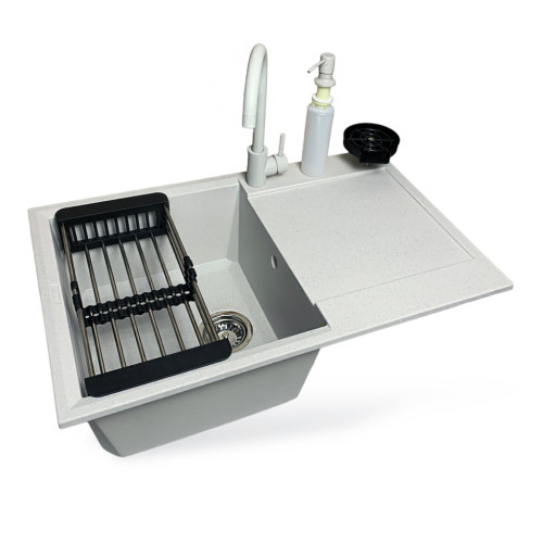Мойка кухонная Adamant Horizon Old stone + змішувач + дозатор + ополіскувач склянок + кол (4824296106310) – Adamant