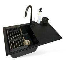 Мойка кухонная Adamant Horizon антрацит + змішувач + дозатор + ополіскувач склянок + кола (4824296106315)