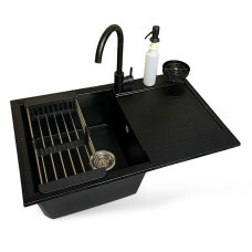 Мойка кухонная Adamant Horizon чорний + змішувач + дозатор + ополіскувач склянок + коланд (4824296106303)