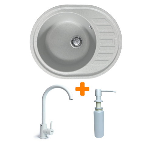 Мойка кухонная Adamant Ovum Old stone + змішувач + дозатор (1824296900410) – Adamant