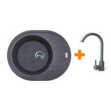 Мойка кухонная Adamant Ovum сірий + змішувач (1824296910404)