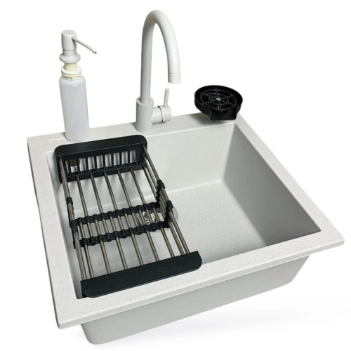 Мойка кухонная Adamant Univer Old stone + змішувач + дозатор + ополіскувач склянок + колан (4824296106610) – Adamant