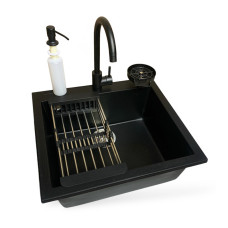 Мойка кухонная Adamant Univer антрацит + змішувач + дозатор + ополіскувач склянок + коланд (4824296106615)