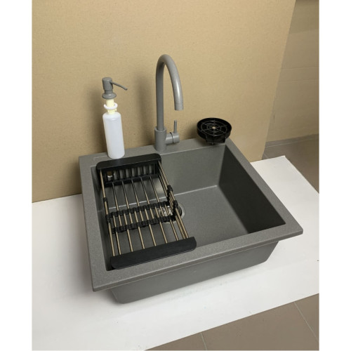 Мойка кухонная Adamant Univer сірий + змішувач + дозатор + ополіскувач склянок + коландер (4824296106604) – Adamant (вид 1)
