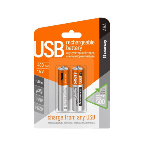 Аккумулятор ColorWay AAA USB-micro 400 mAh * 2 (CW-UBAAA-01) – ColorWay (вид 1)