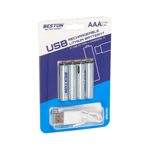 Аккумулятор Beston AAA USB Type-C 400mah 1.5V Li-ion * 4 (3AC-18/AA620272) – Beston