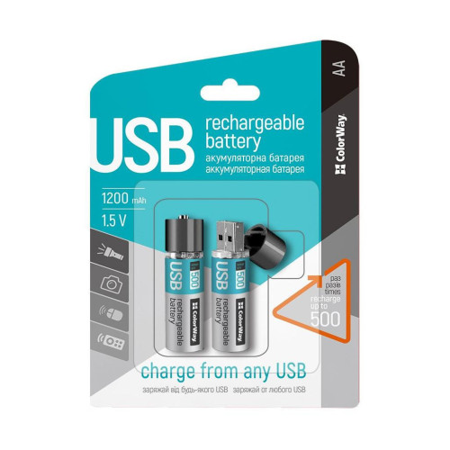 Аккумулятор ColorWay AA USB 1200 mAh 1.5V R6 * 2 (CW-UBAA-02) – ColorWay (вид 1)