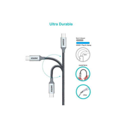 Дата кабель USB 2.0 Type-C to Type-C 1.8m 100W Choetech (XCC-1002-GY) – Choetech (вид 1)