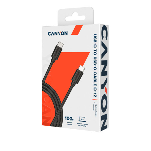 Дата кабель USB-C to USB-C 2.0m 100W 20V/ 5A black Canyon (CNS-USBC12B) – CANYON (вид 1)