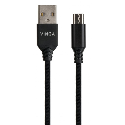 Дата кабель USB 2.0 AM to Micro 5P nylon 1m black Vinga (VCPDCMBN21BK) – Vinga (вид 1)