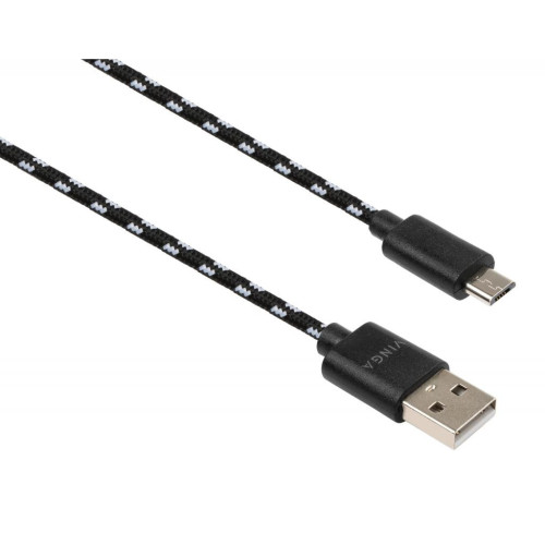 Дата кабель USB 2.0 AM to Micro 5P 2color nylon 1m black Vinga (VCPDCMBN31BK) – Vinga
