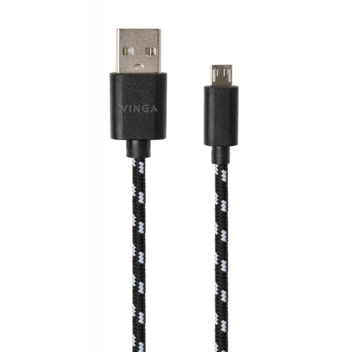 Дата кабель USB 2.0 AM to Micro 5P 2color nylon 1m black Vinga (VCPDCMBN31BK) – Vinga (вид 1)