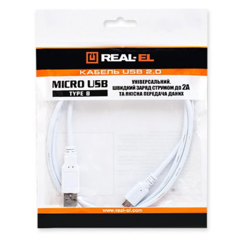 Дата кабель USB 2.0 AM to Micro 5P 0.6m Pro white REAL-EL (EL123500022) – REAL-EL (вид 1)