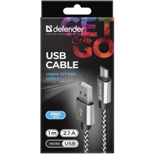 Дата кабель USB 2.0 AM to Micro 5P 1.0m USB08-03T PRO Defender (87815) – Defender (вид 2)