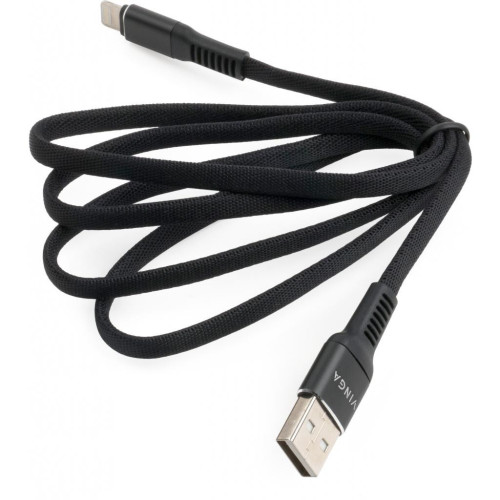 Дата кабель USB 2.0 AM to Lightning 1.0m flat nylon black Vinga (VCPDCLFNB1BK) – Vinga (вид 2)