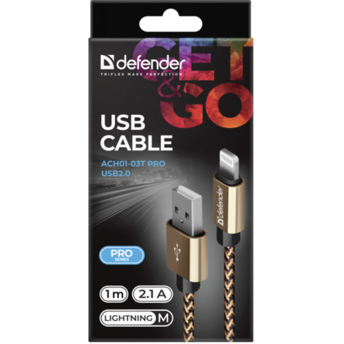 Дата кабель USB 2.0 AM to Lightning 1.0m gold Defender (87806) – Defender (вид 2)