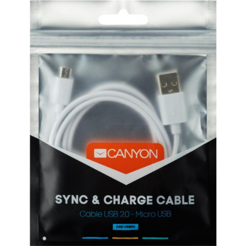 Дата кабель USB 2.0 AM to Micro 5P 1.0m White Canyon (CNE-USBM1W) – CANYON (вид 1)