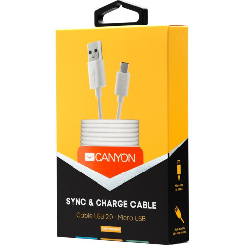 Дата кабель USB 2.0 AM to Micro 5P 1.0m White Canyon (CNE-USBM1W) – CANYON (вид 2)