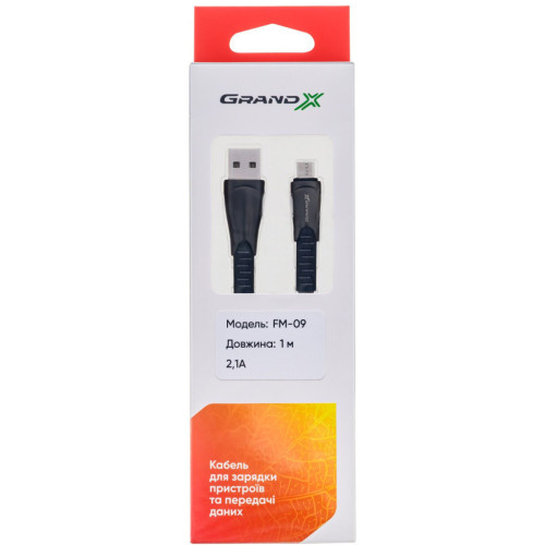 Дата кабель USB 2.0 AM to Micro 5P 1.0m black Grand-X (FM09) – Grand-X (вид 2)
