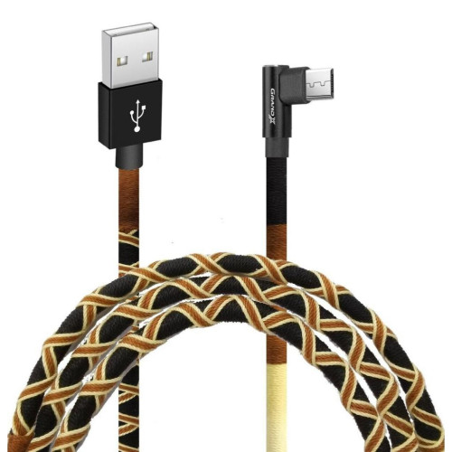 Дата кабель USB 2.0 AM to Micro 5P 1.0m Brown/Yellow Grand-X (FM-08BY) – Grand-X