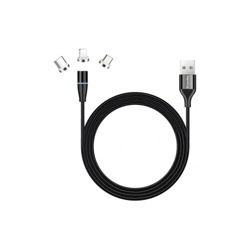 Дата кабель USB 2.0 AM to Lightning + Micro 5P + Type-C 1.0m Magnetic ColorWay (CW-CBUU038-BK) – ColorWay