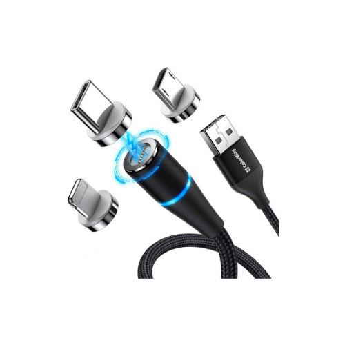 Дата кабель USB 2.0 AM to Lightning + Micro 5P + Type-C 1.0m Magnetic ColorWay (CW-CBUU038-BK) – ColorWay (вид 1)