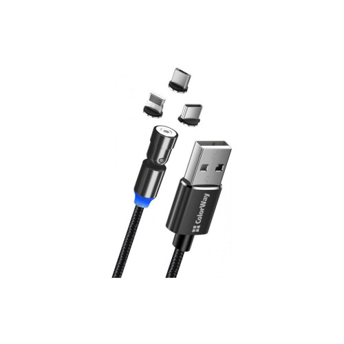 Дата кабель USB 2.0 AM to Lightning + Micro 5P + Type-C 1.0m Magnetic Ro ColorWay (CW-CBUU037-BK) – ColorWay