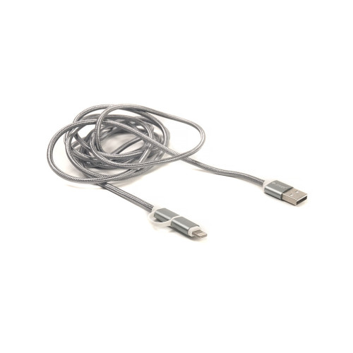 Дата кабель USB 2.0 AM to Lightning + Micro 5P 2.0m 2A cotton grey PowerPlant (CA910496) – PowerPlant