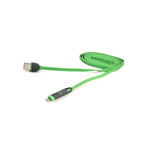 Дата кабель USB 2.0 AM to Lightning + Micro 5P 2.0m 2A flat green PowerPlant (CA910502) – PowerPlant