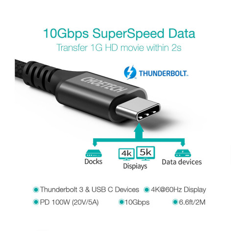 Дата кабель USB-С to USB-С 2.0m 100W 4K60Hz USB3.1 GEN2 Choetech (XCC-1007-V2-BK) – Choetech (вид 1)