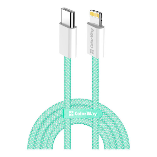 Дата кабель USB-C to Lightning 1.0m 27W green ColorWay (CW-CBPDCL061-G) – ColorWay