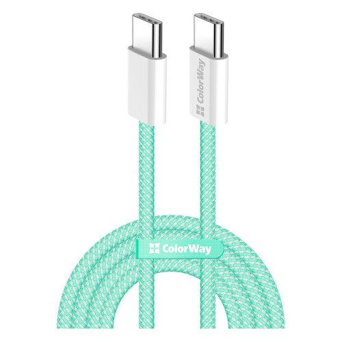 Дата кабель USB-C to USB-C 1.0m 60W 3.0А green ColorWay (CW-CBPDCC061-G) – ColorWay