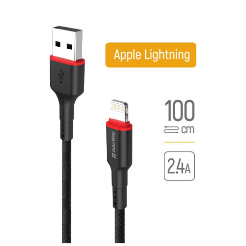 Дата кабель USB-C to Lightning 1.0m 2.4А black ColorWay (CW-CBUL064-BK) – ColorWay