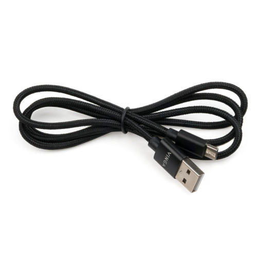Дата кабель USB 2.0 AM to Micro 5P 1m nylon black Vinga (VCPDCMNB1BK) – Vinga (вид 2)