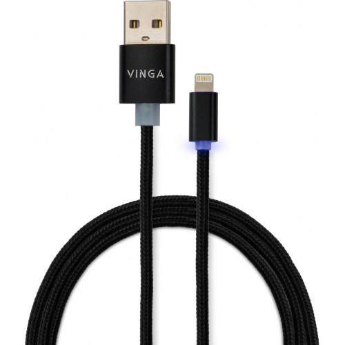 Дата кабель USB 2.0 AM to Lightning 1m LED black Vinga (VCPDCLLED1BK) – Vinga