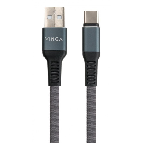 Дата кабель USB 2.0 AM to Type-C 1m flat nylon gray Vinga (VCPDCTCFNB1GR) – Vinga (вид 1)