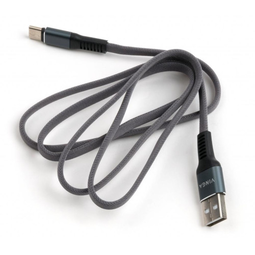 Дата кабель USB 2.0 AM to Type-C 1m flat nylon gray Vinga (VCPDCTCFNB1GR) – Vinga (вид 2)