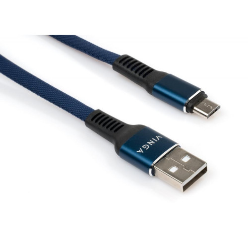 Дата кабель USB 2.0 AM to Micro 5P 1m flat nylon blue Vinga (VCPDCMFNB1B) – Vinga