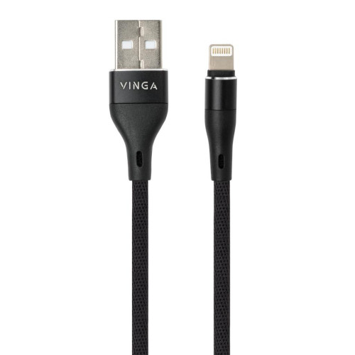 Дата кабель USB 2.0 AM to Lightning 1.0m cylindric nylon back Vinga (VCPDCLCANB1BK) – Vinga (вид 1)