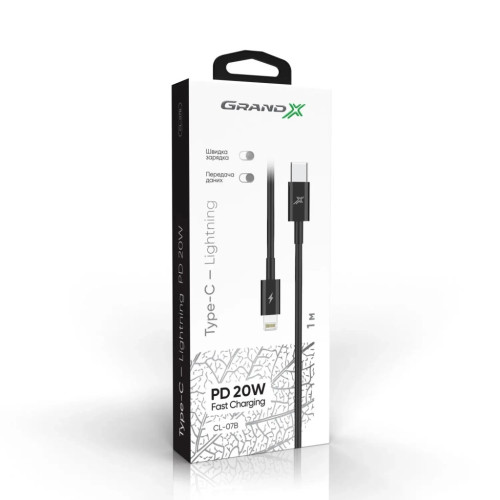 Дата кабель USB-C to Lightning 20W CL-07B Black Grand-X (CL-07B) – Grand-X (вид 2)