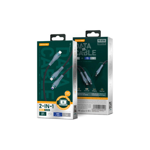 Дата кабель USB-C to USB-C + Lightning 1.3m Azeada PD-B73th 27W/100W data transfer black Proda (PD-B73th-BK) – Proda (вид 1)