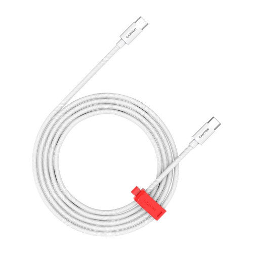 Дата кабель USB-C to USB-C 1.2m CC100AB 100W Braided White Canyon (CND-CC100AB12W) – CANYON