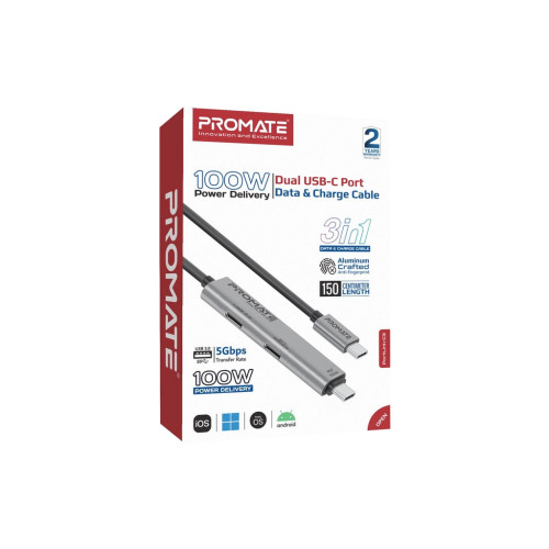 Дата кабель USB-C to USB-C portlink-c3.black Promate (portlink-c3.black) – Promate (вид 1)