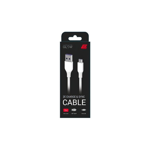 Дата кабель USB 2.0 AM to Micro 5P 1.0m Glow white 2E (2E-CCAM-WH_) – 2E (вид 1)