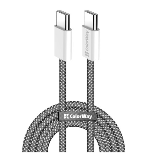 Дата кабель USB-C to USB-C 2.0m (braided cotton) (PD Fast Charging 60W) 3.0А black ColorWay (CW-CBPDCC068-BK) – ColorWay