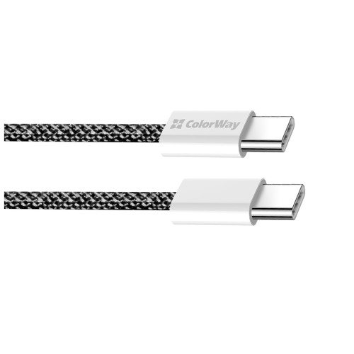 Дата кабель USB-C to USB-C 2.0m (braided cotton) (PD Fast Charging 60W) 3.0А black ColorWay (CW-CBPDCC068-BK) – ColorWay (вид 1)