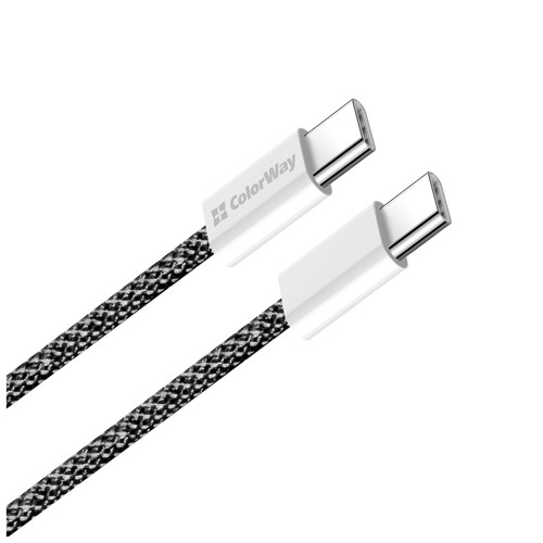 Дата кабель USB-C to USB-C 2.0m (braided cotton) (PD Fast Charging 60W) 3.0А black ColorWay (CW-CBPDCC068-BK) – ColorWay (вид 2)